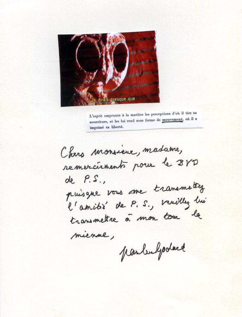 Lettre de Jean-Luc Godard à G.K. Galabov et Sophie Zhang pour le film "Mouvement"